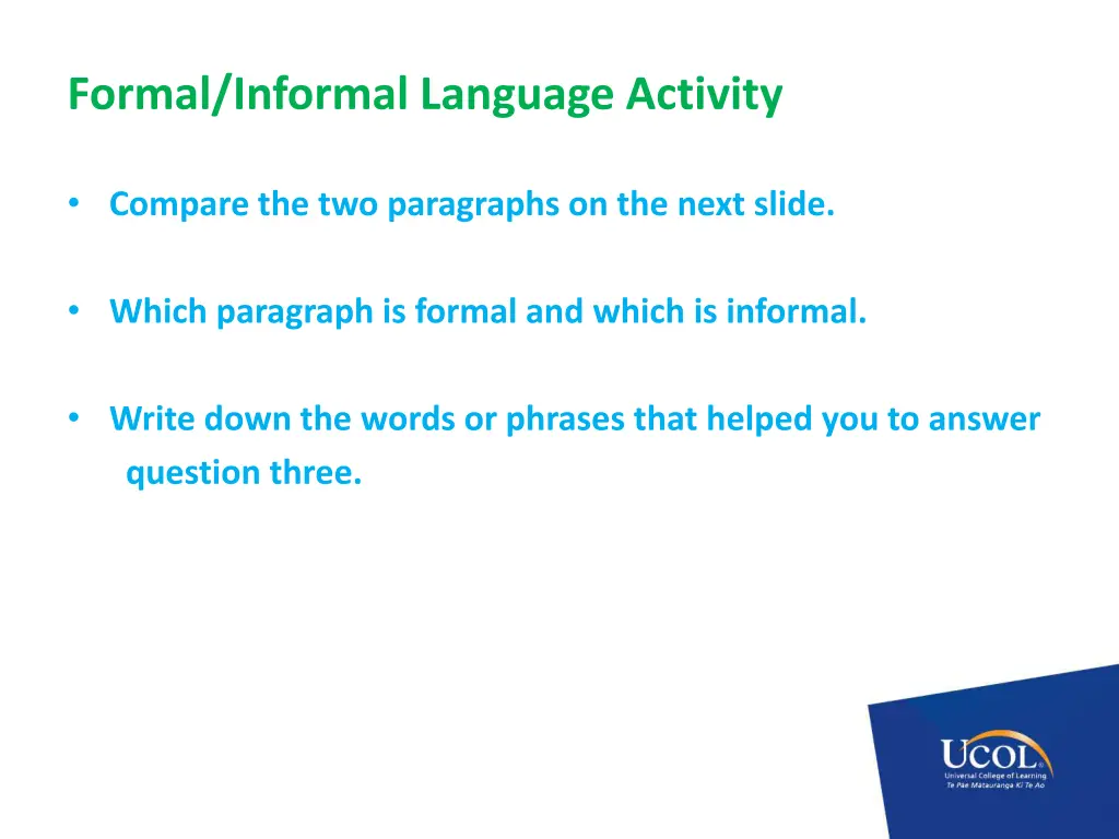 formal informal language activity