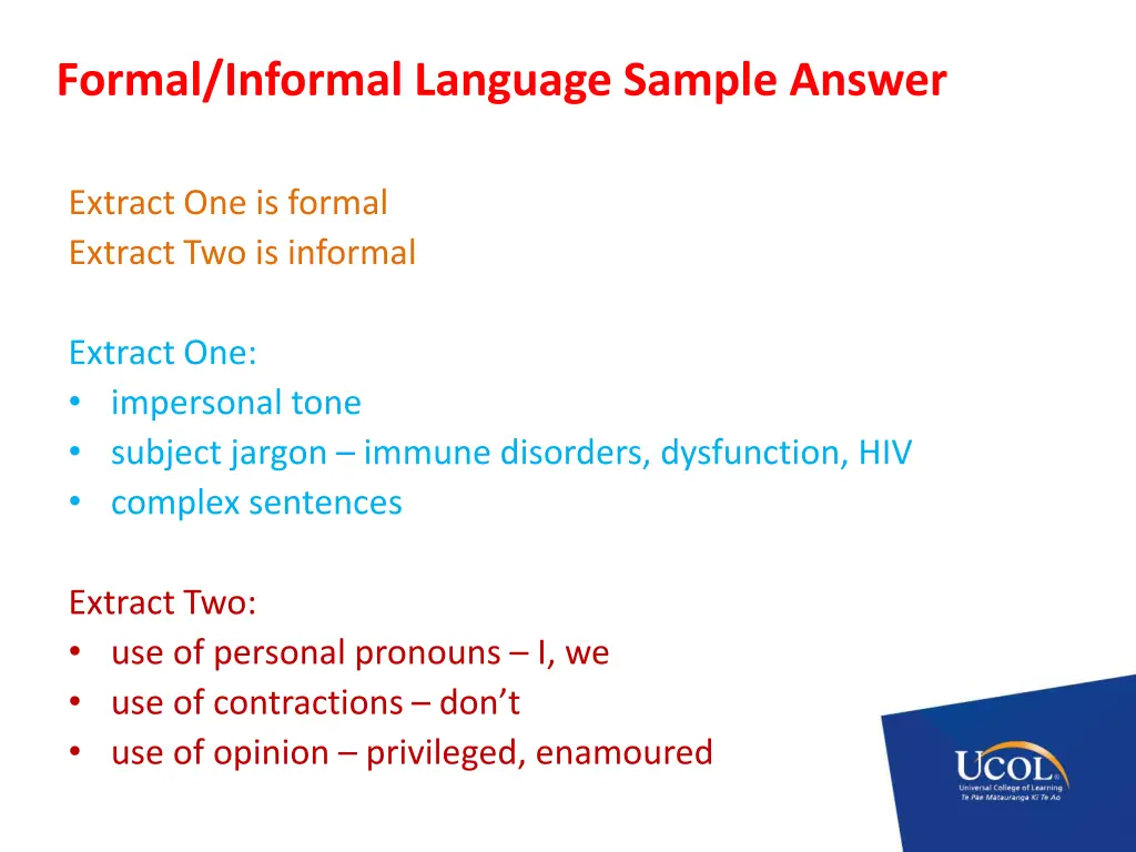 formal informal language sample answer