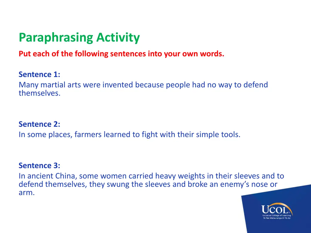 paraphrasing activity