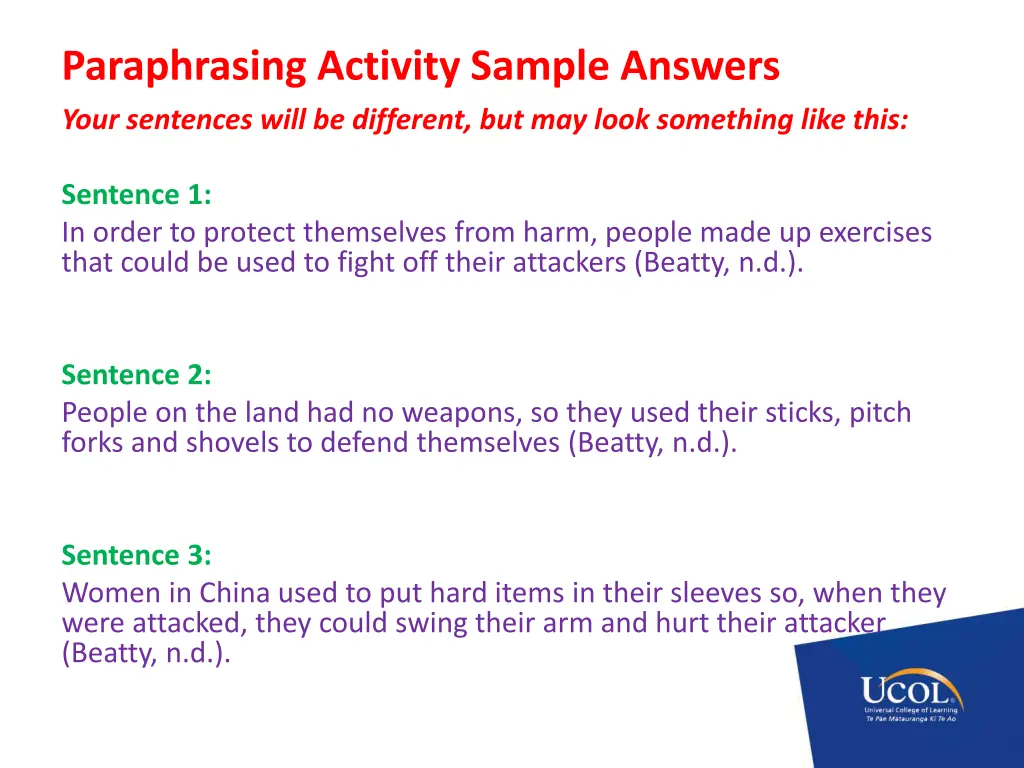 paraphrasing activity sample answers your