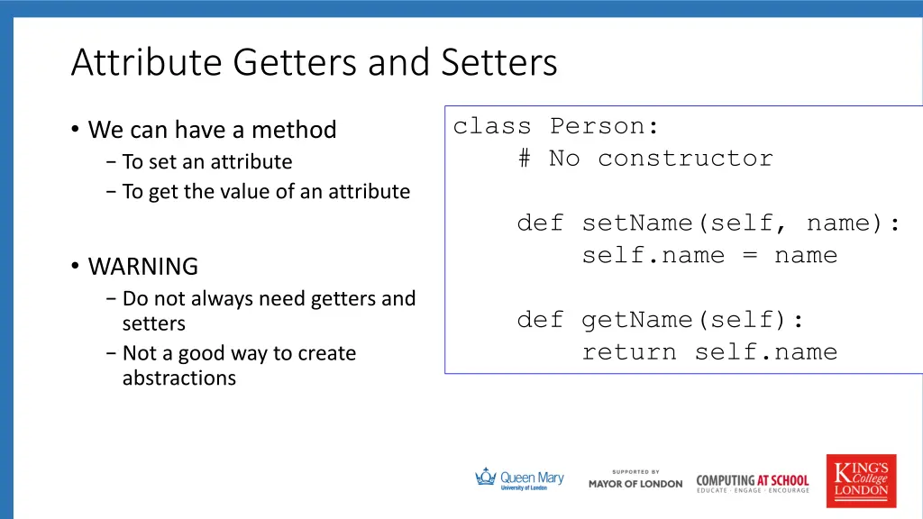 attribute getters and setters