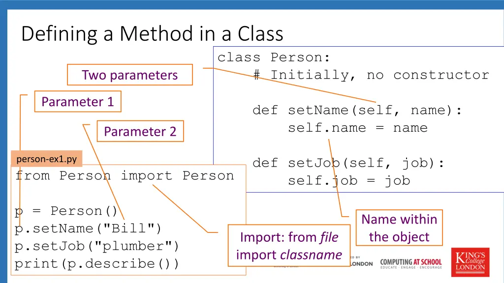 defining a method in a class