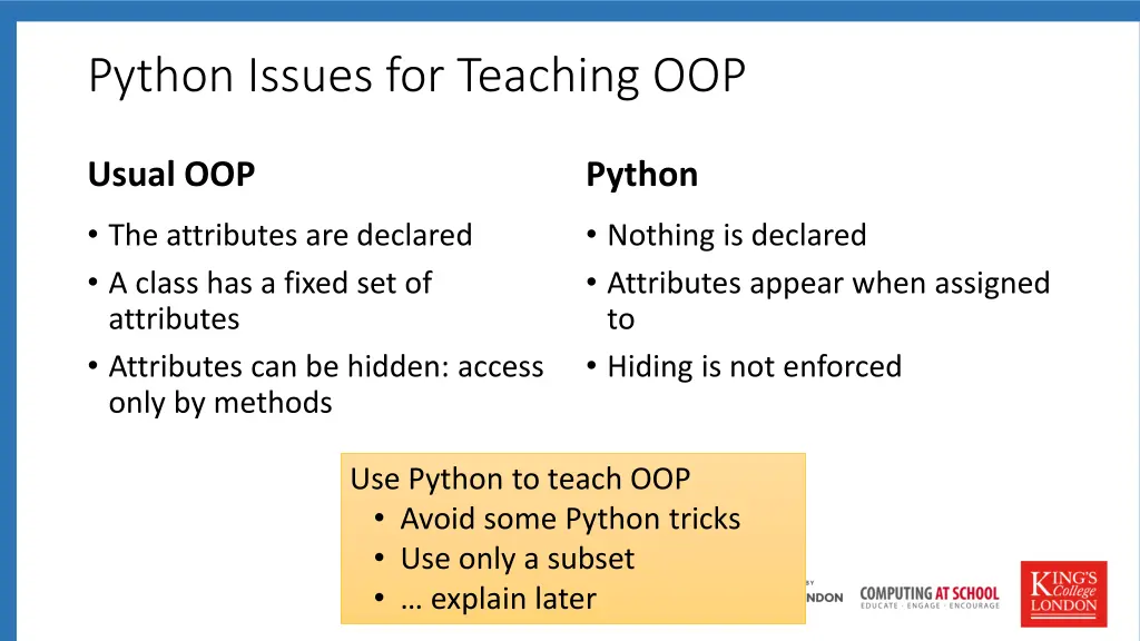 python issues for teaching oop