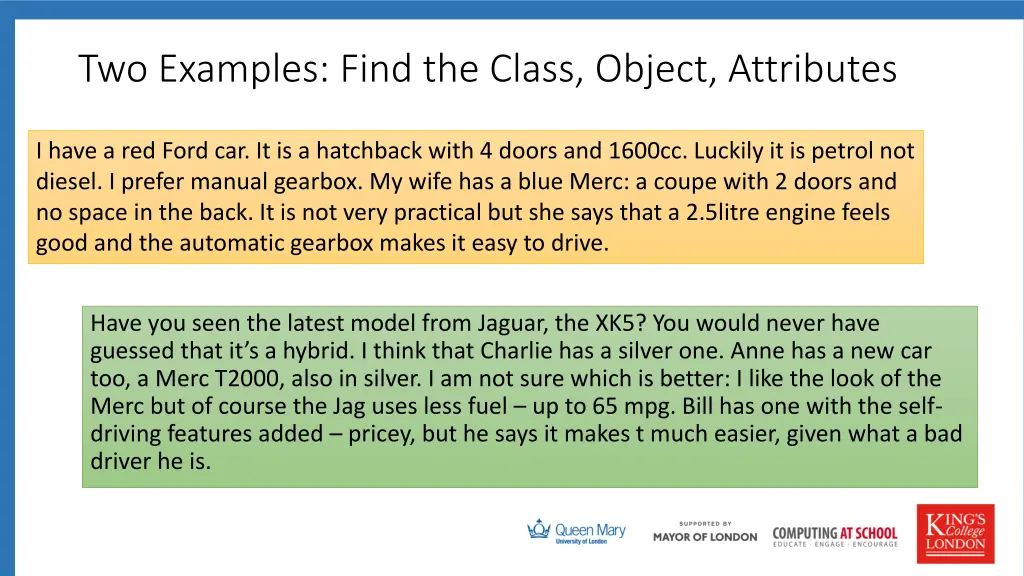 two examples find the class object attributes