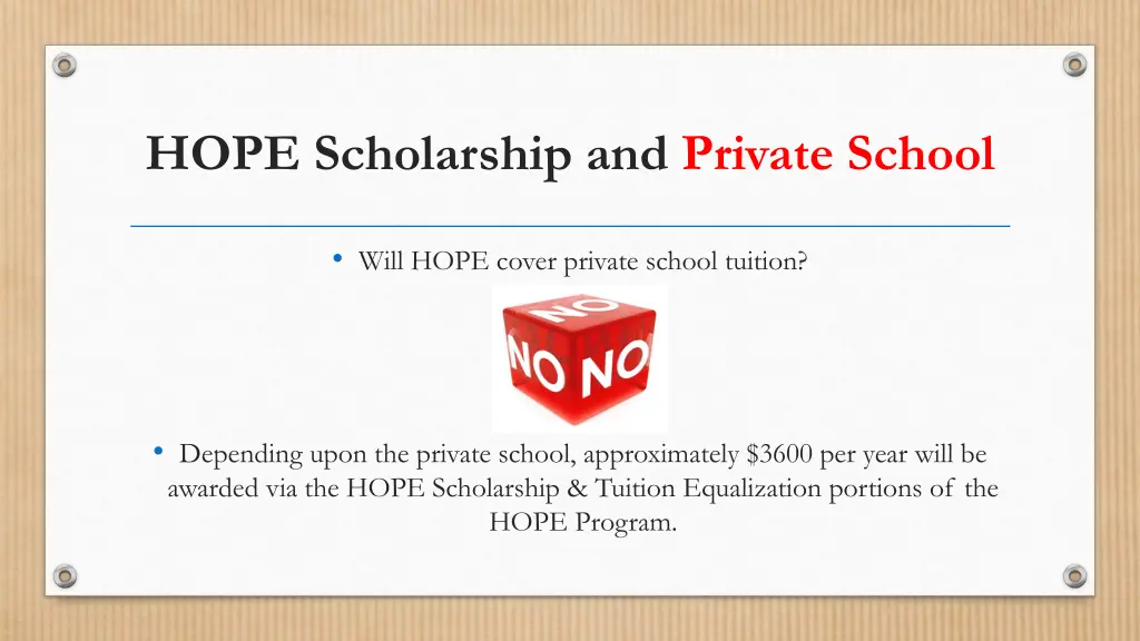 hope scholarship and private school