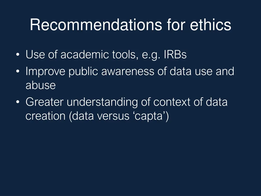 recommendations for ethics