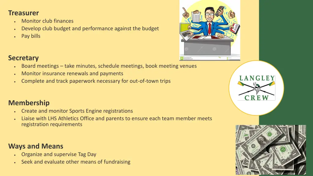 treasurer monitor club finances develop club