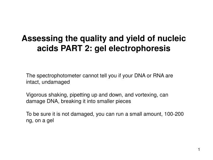 assessing the quality and yield of nucleic acids