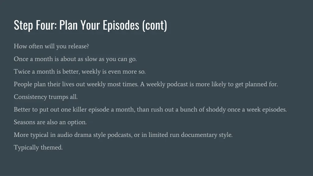 step four plan your episodes cont