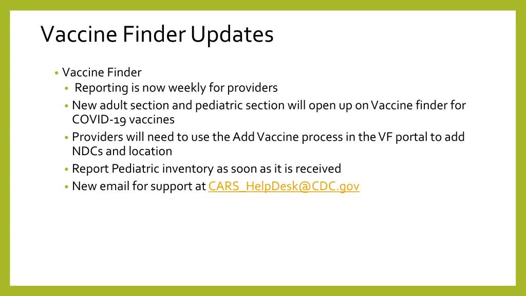 vaccine finder updates