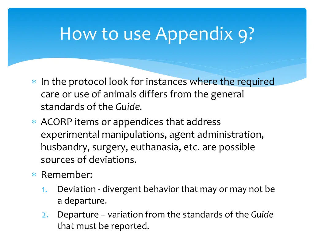 how to use appendix 9