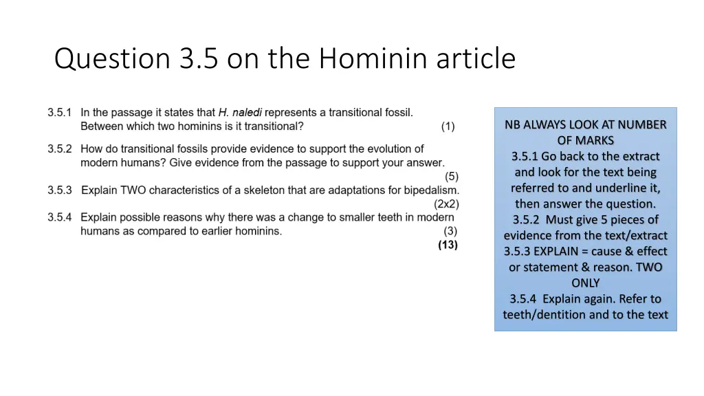 question 3 5 on the hominin article