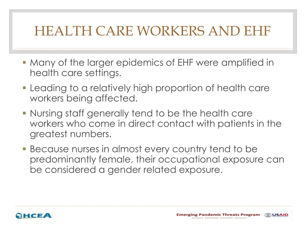 health care workers and ehf