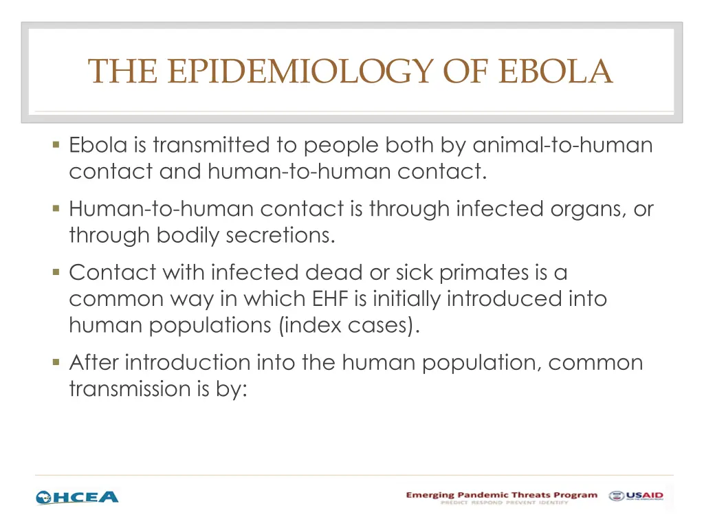 the epidemiology of ebola