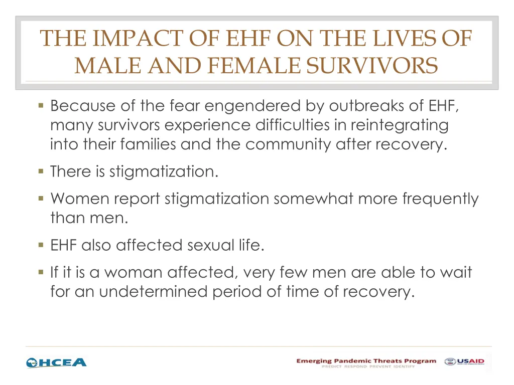 the impact of ehf on the lives of male and female