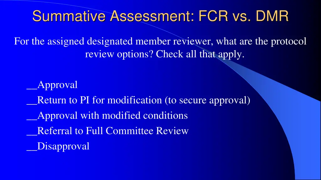 summative assessment fcr vs dmr 1