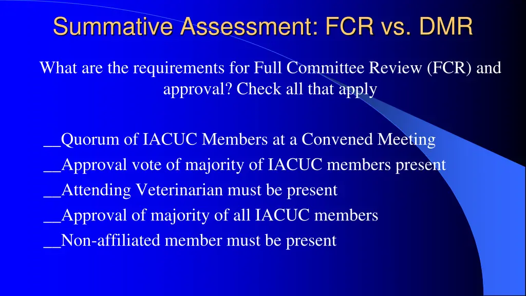 summative assessment fcr vs dmr