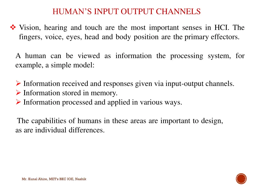 human s input output channels 1