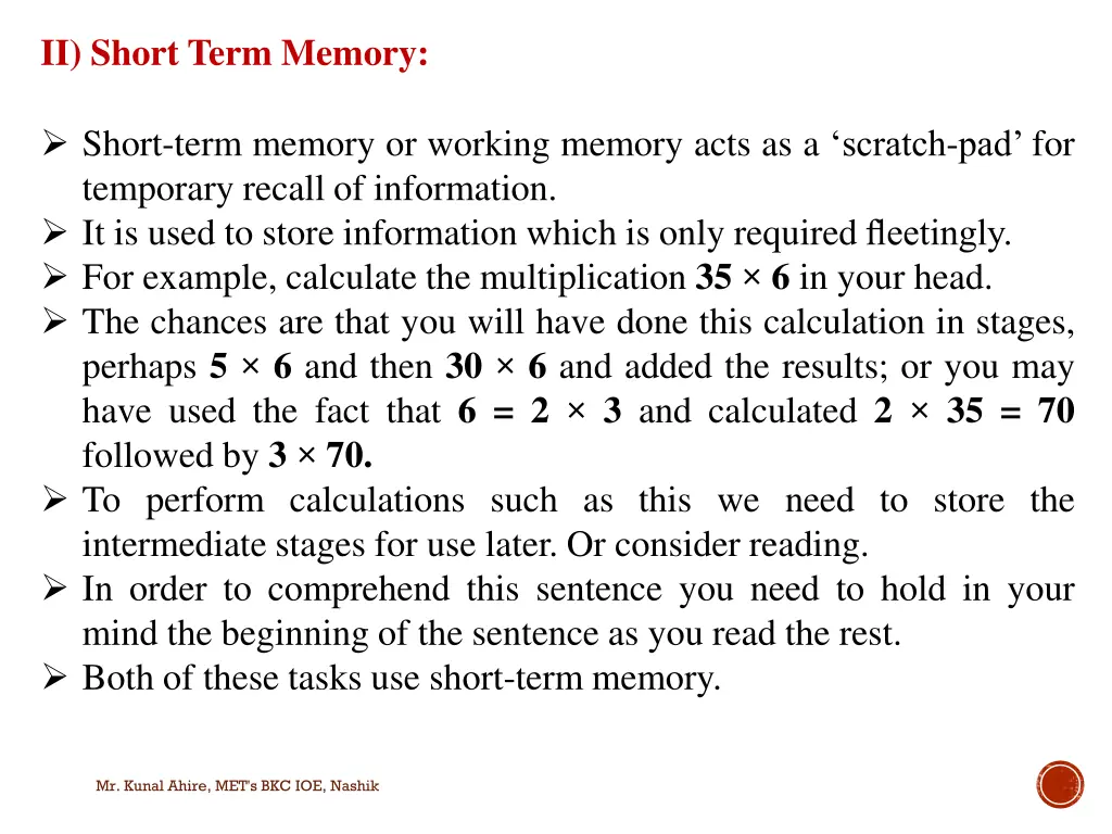 ii short term memory 1