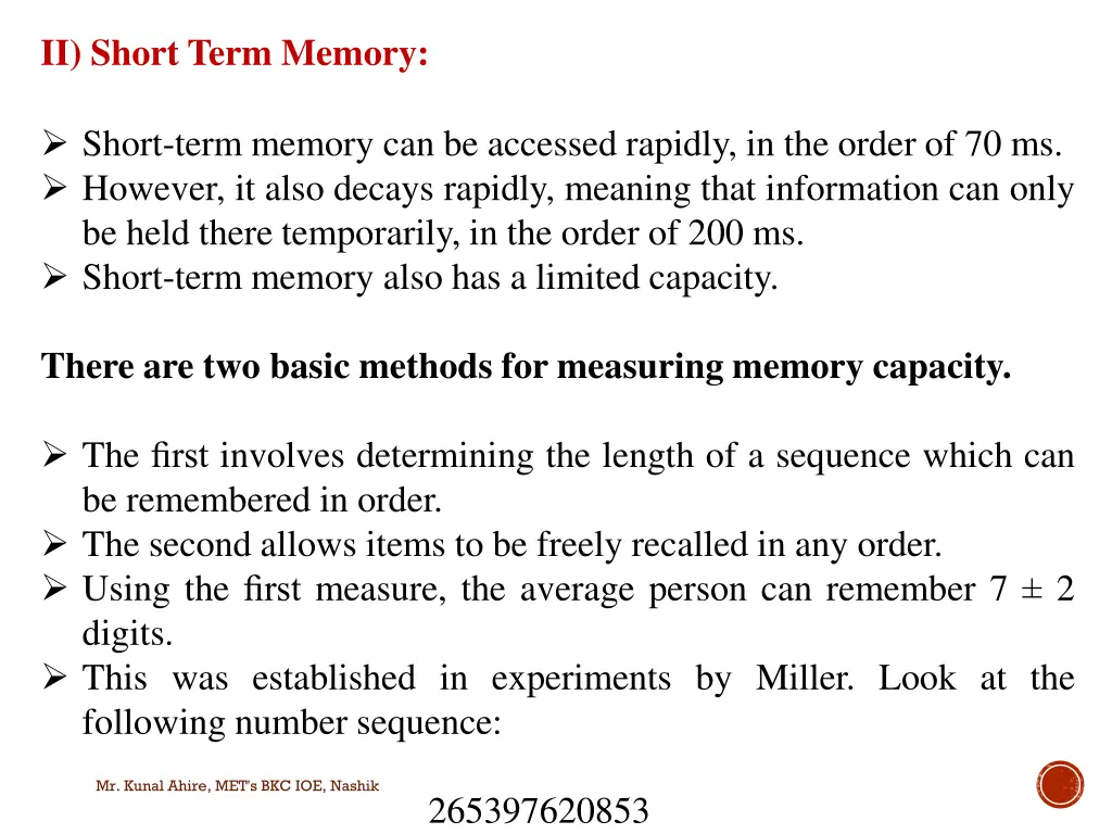 ii short term memory 2