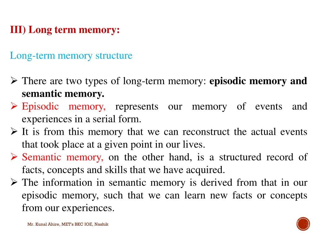 iii long term memory 2