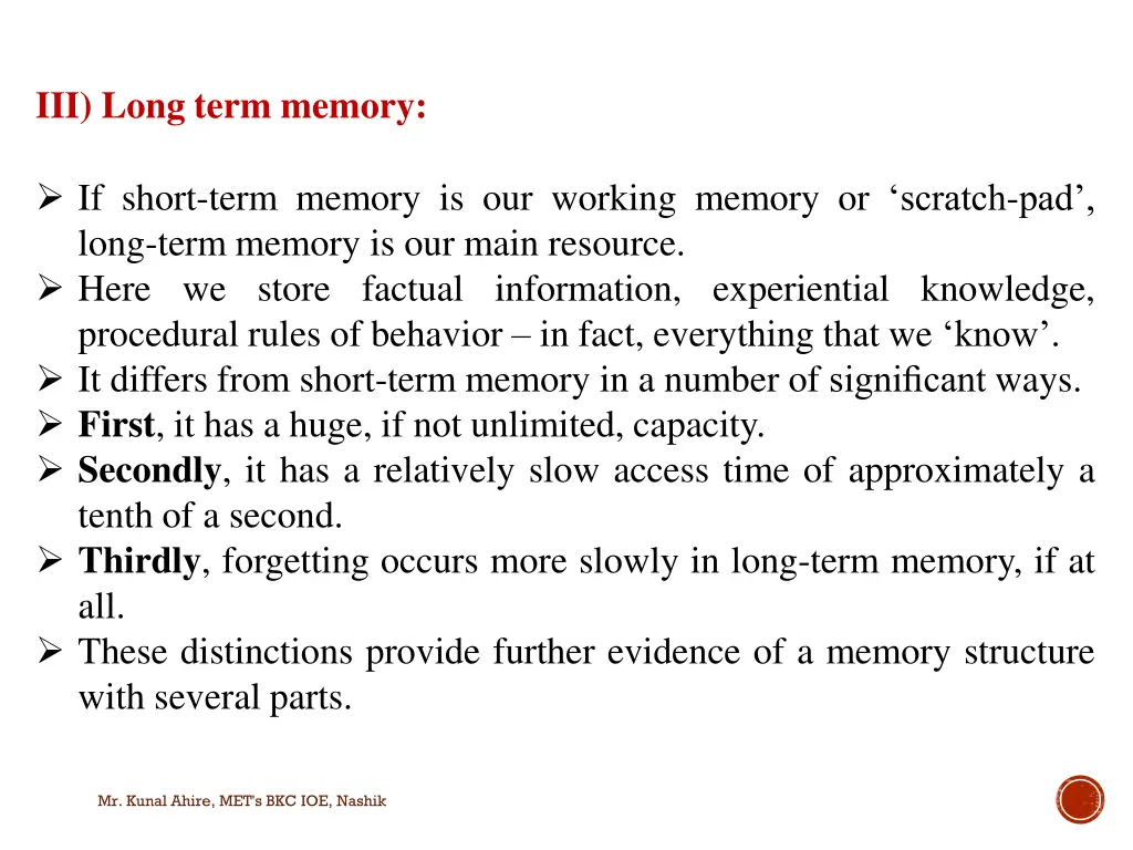 iii long term memory