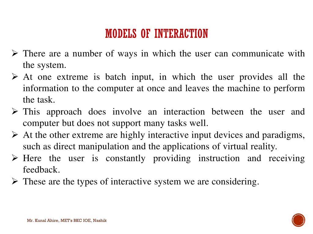 models of interaction