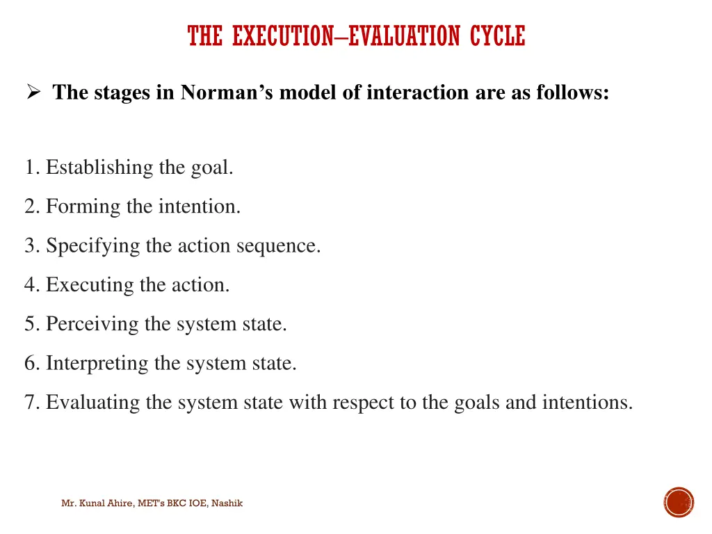 the execution evaluation cycle 1