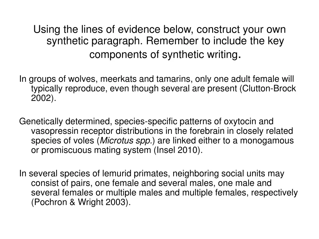 using the lines of evidence below construct your 1