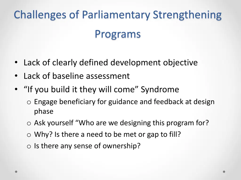 challenges of parliamentary strengthening