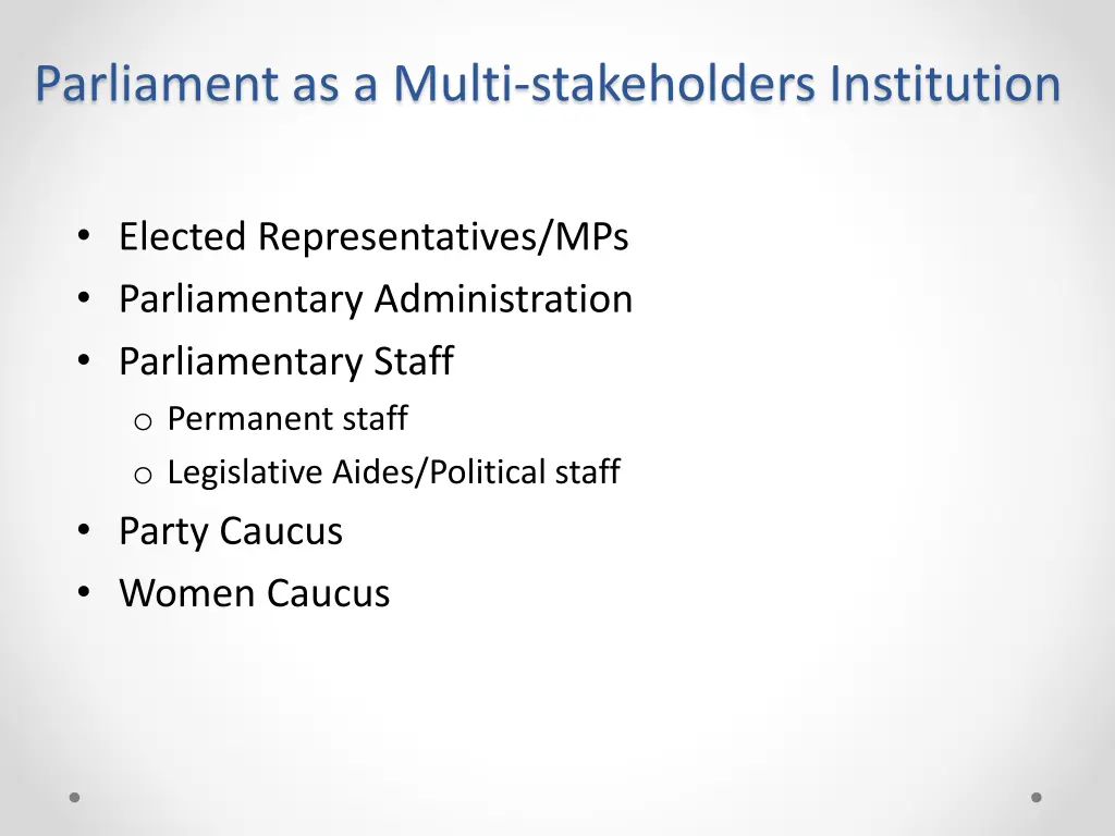 parliament as a multi stakeholders institution