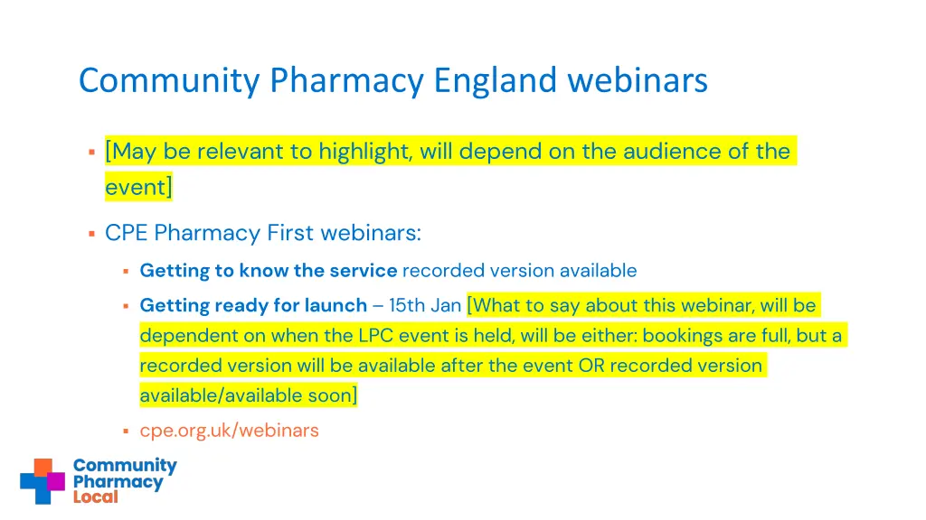 community pharmacy england webinars