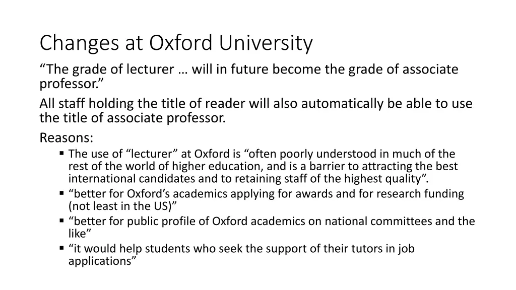 changes at oxford university the grade