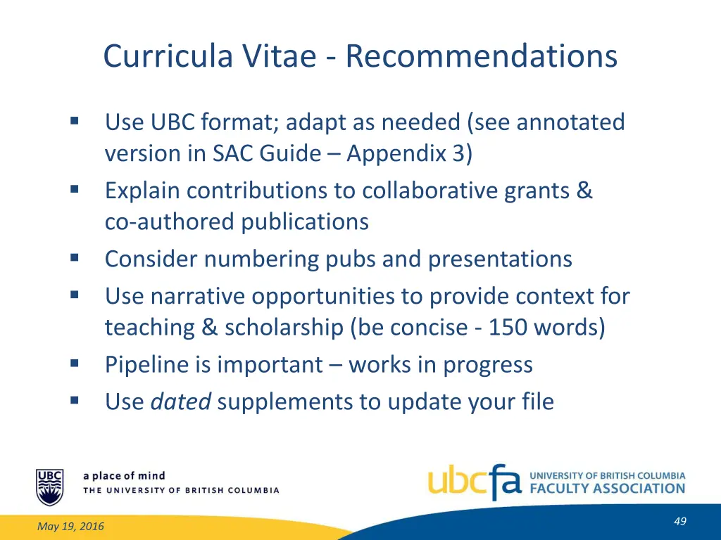 curricula vitae recommendations