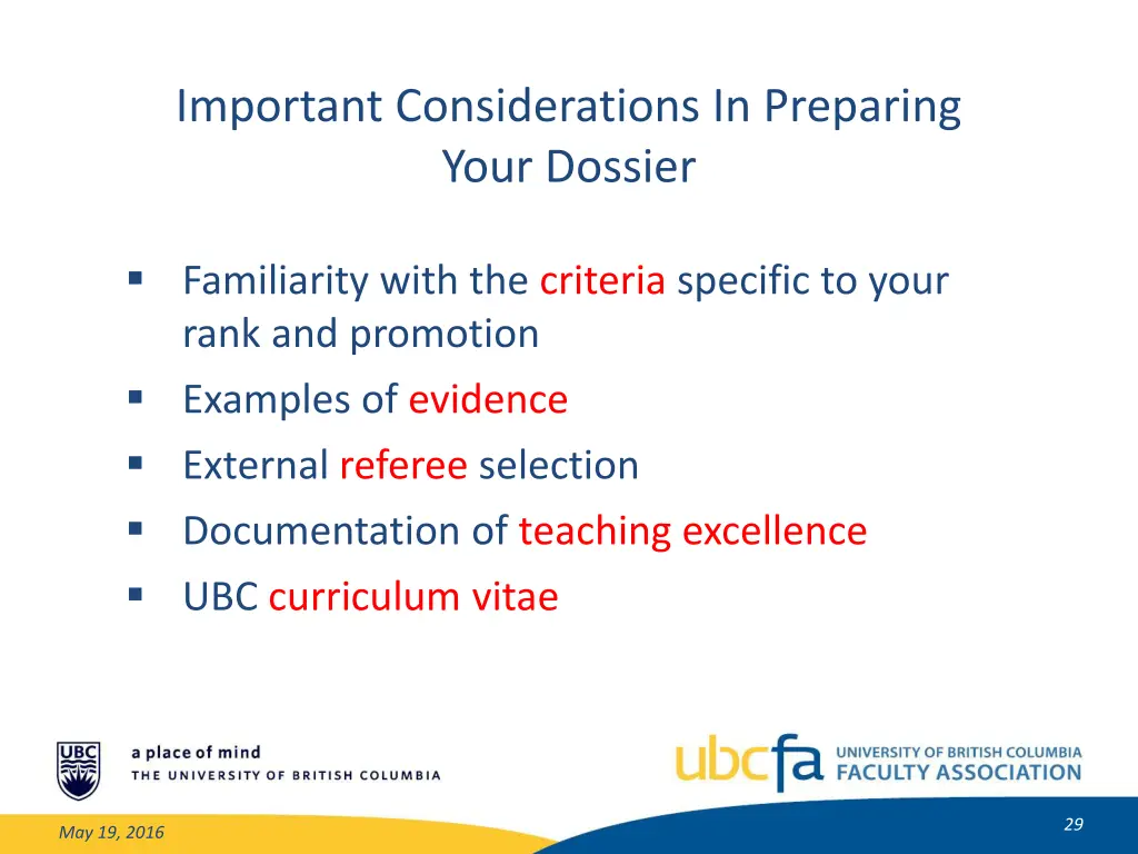 important considerations in preparing your dossier