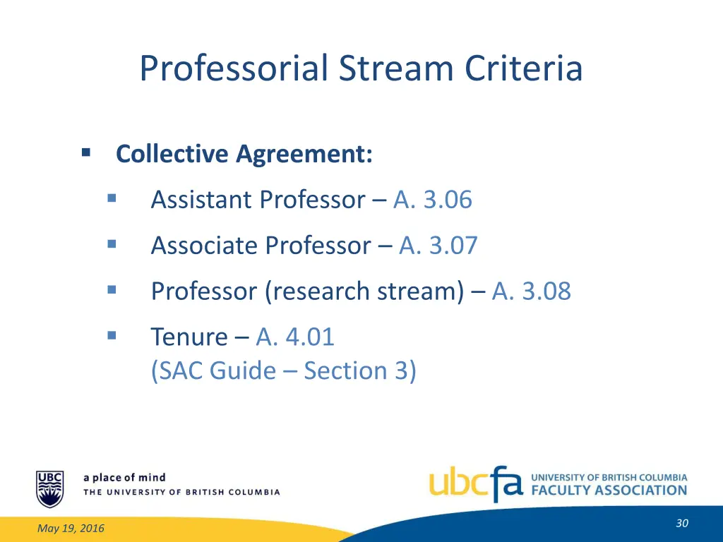 professorial stream criteria