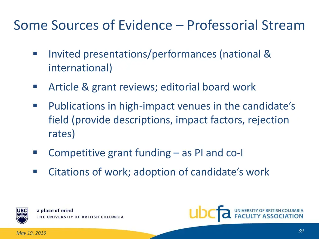 some sources of evidence professorial stream