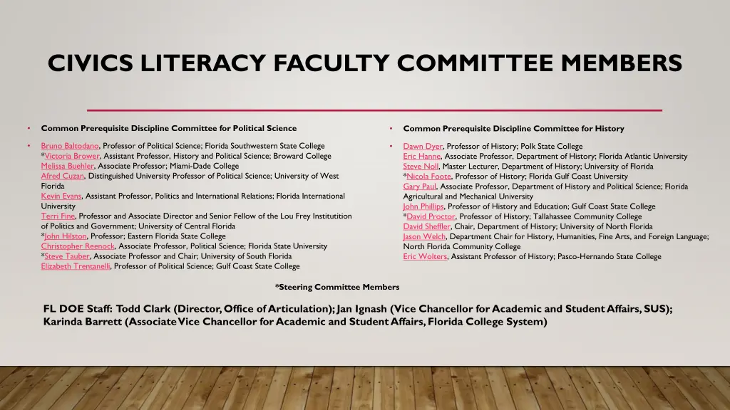 civics literacy faculty committee members