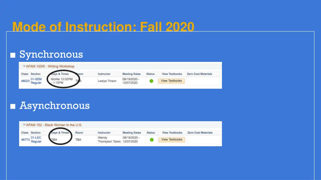 mode of instruction fall 2020