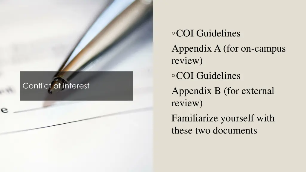 coi guidelines appendix a for on campus review