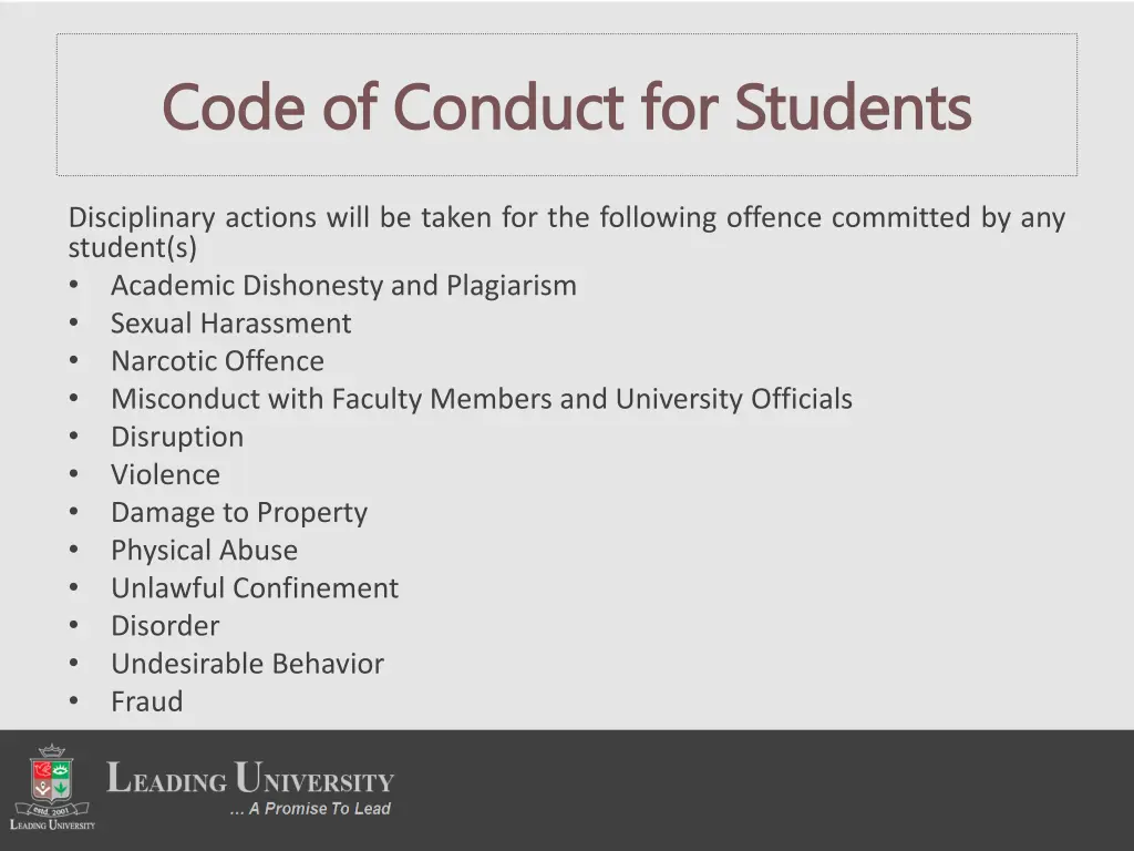 code of conduct for students code of conduct