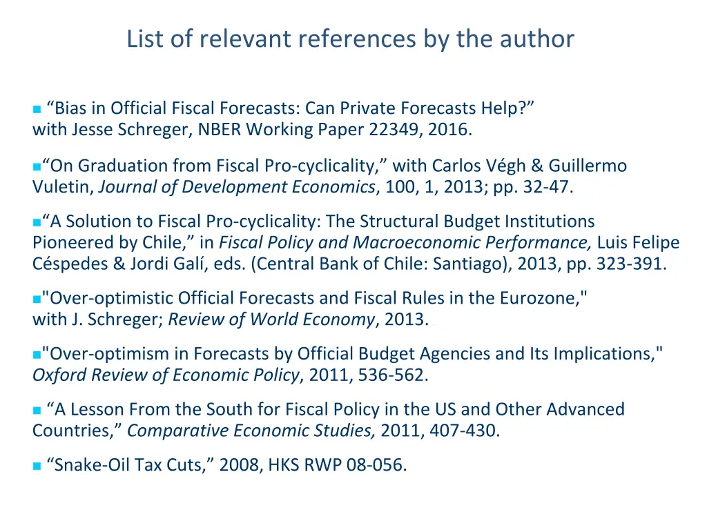 list of relevant references by the author