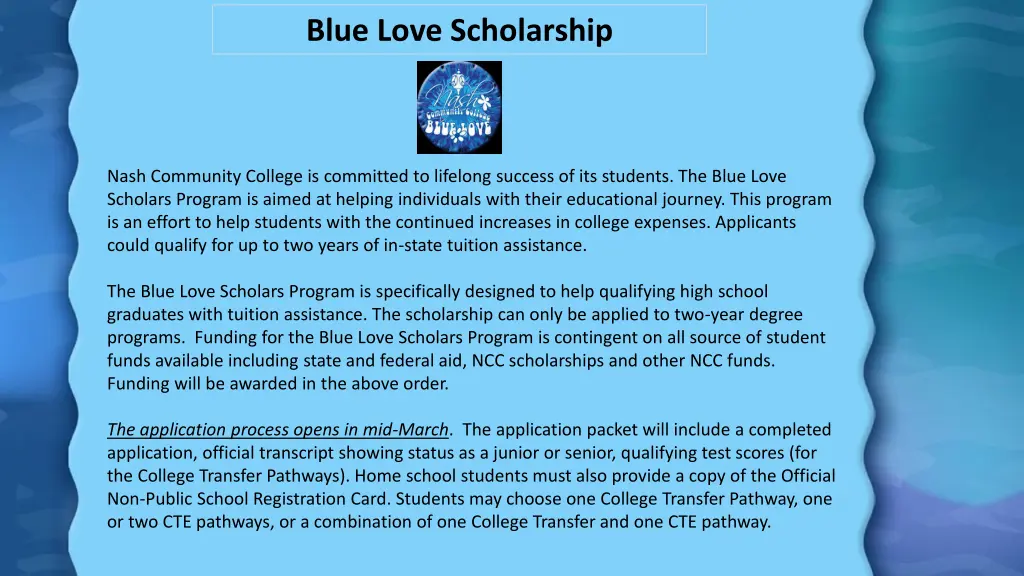 blue love scholarship