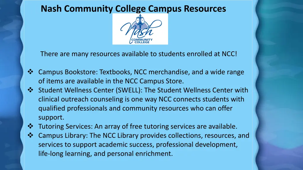 nash community college campus resources