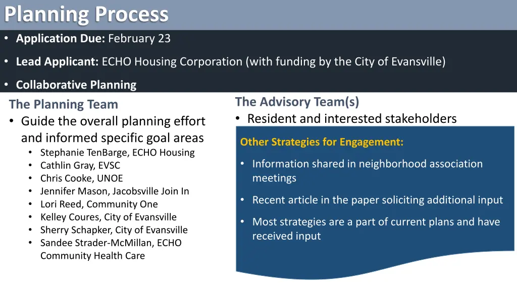 planning process application due february 23