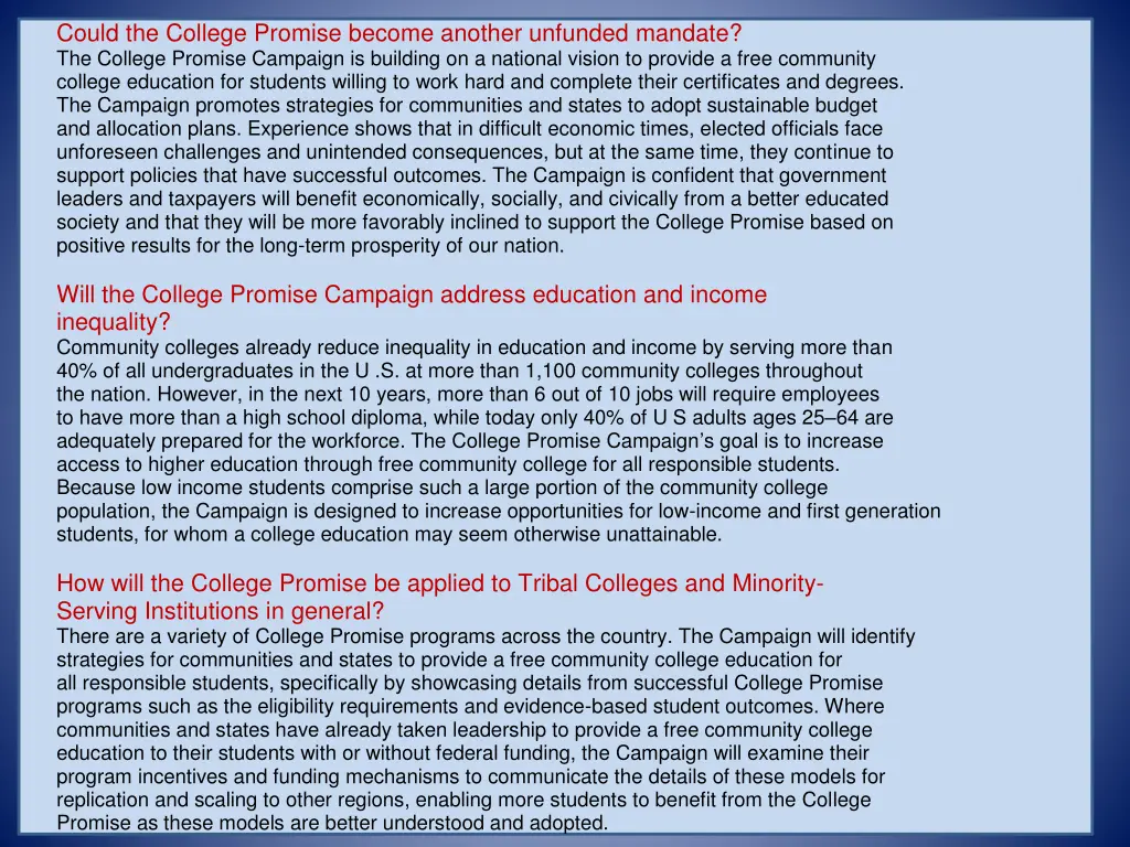 could the college promise become another unfunded