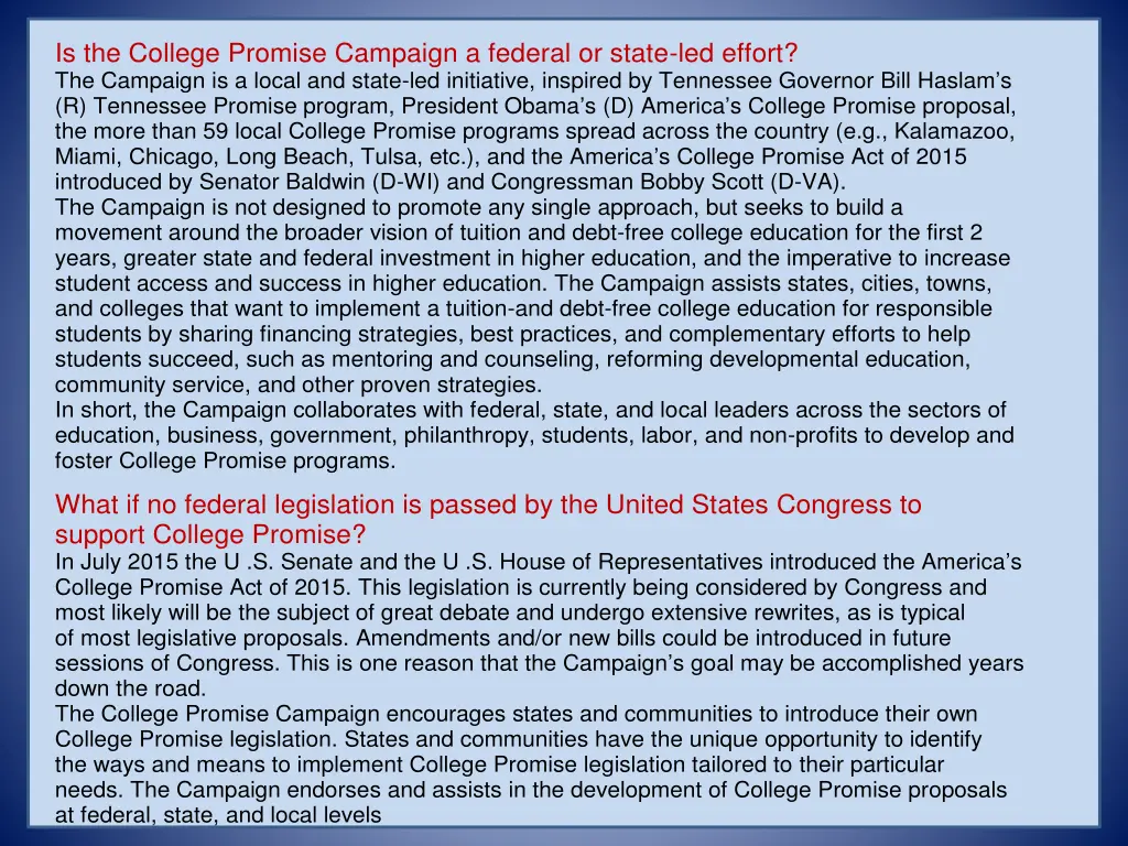 is the college promise campaign a federal