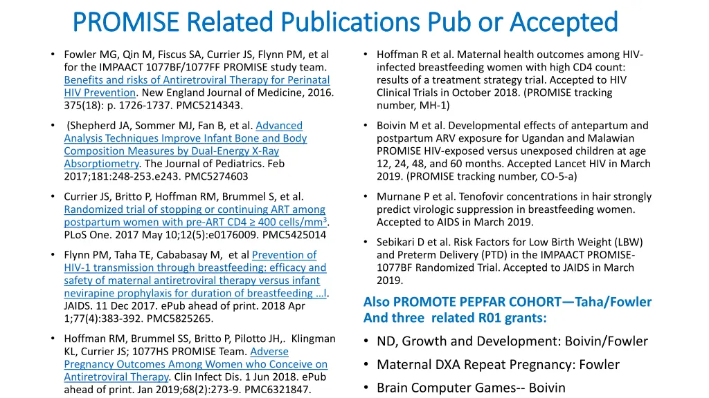 promise related publications pub or accepted