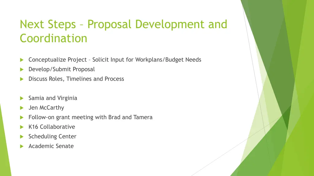 next steps proposal development and coordination