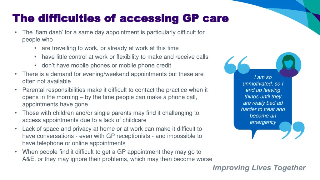 the difficulties of accessing gp care
